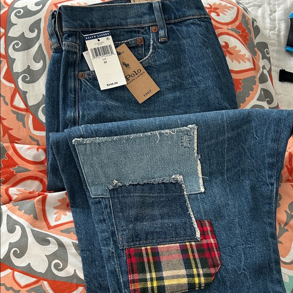 Polo by Ralph Lauren Women's Blue Patchwork Slim Boyfriend Jeans - Picture 2 of 7